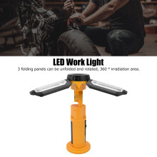 Luz de trabalho portátil com gancho, dobrável, com múltiplos modos de iluminação, recarregável, com base magnética e conexão USB.