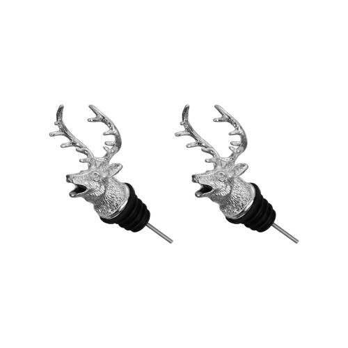 2 Pack Bartenders Deer Head Wine Bottle Pourers-Silver