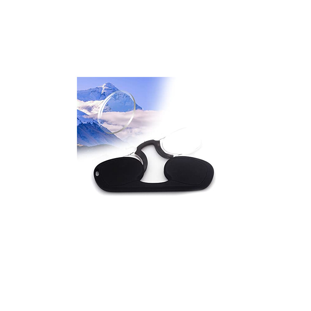 Black Mini Nose Clip Reading Glasses Armless Clipon Hd Antiblue Presbyopic Unisex Glasses With Case +3 Magnification