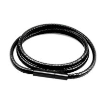 Growing Necklace, Black Leather Necklace (Black 2mm, 70cm) 70cm Black 2mm