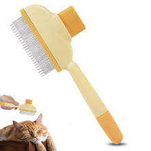 Fellblitz Cat SelfCleaning Flea Comb Made of Stainless Steel with Button for Removing Loose Hair and Knots Suitable for Short and Long Hair (Green)