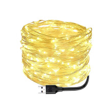 Waterproof LED String Lights, Super Bright USB Powered Fairy Lights 38ft 100LED Flexible Wire Warm White Light Set, LED String Lights with Remote
