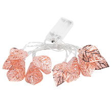 Metal Leaf Fairy Lights, Waterproof LED Battery Operated String Lights for Home Party Decor, 1.5M Golden Leaf Shaped Illuminated Garland for