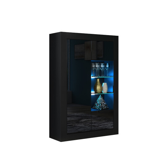 Display Cabinet 140cm Arcadia - Black with Gloss Doors and LED Lights 2