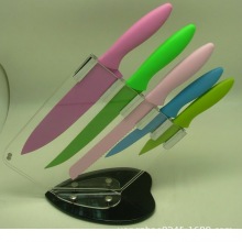 6Pc Knife Set With Acrylic Block, Multi-coloured