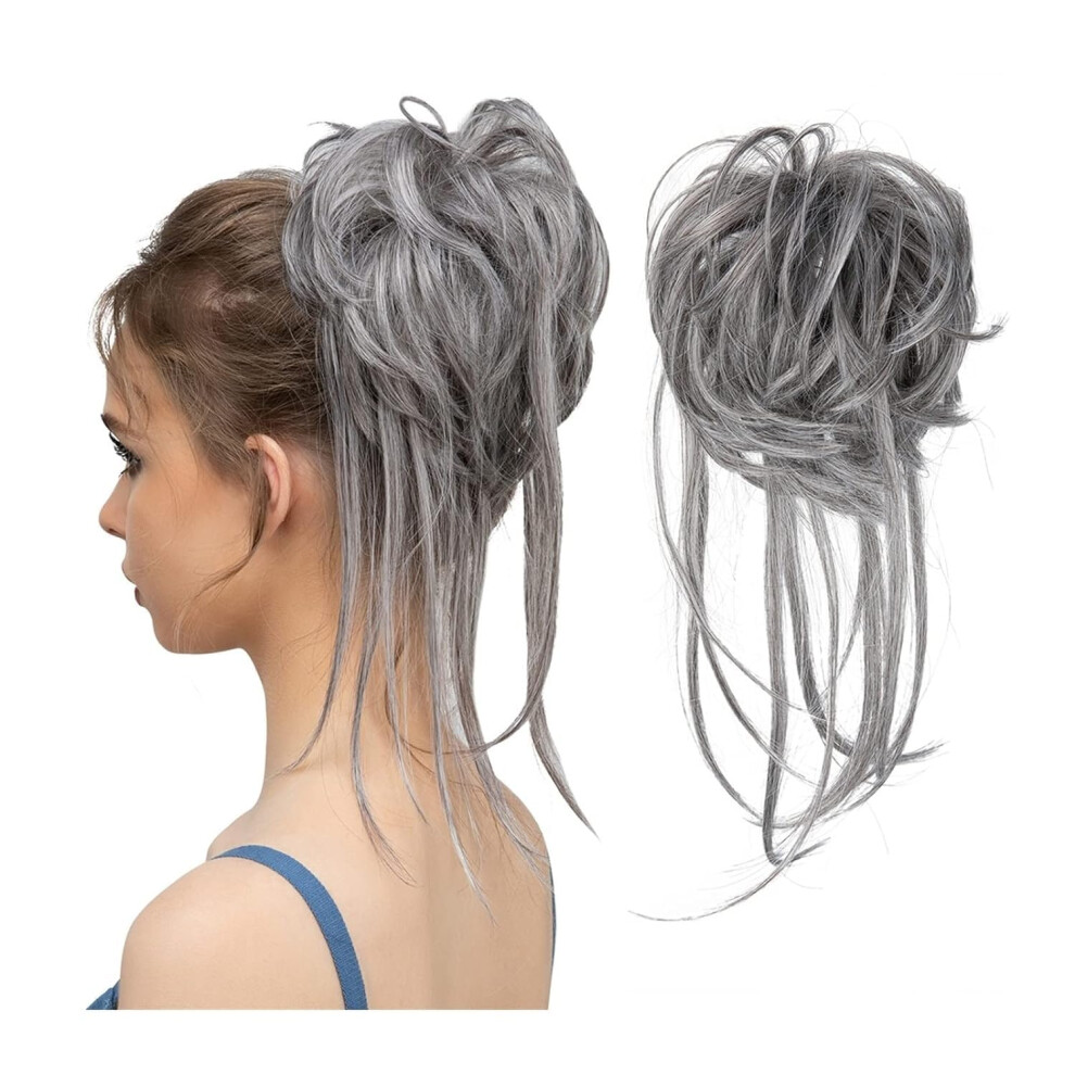 Unisex Messy Bun Hair Piece Tousled Updo, Chignon Ponytail Extensions With Elastic Band, Scrunchies For Women, Color 6 60B