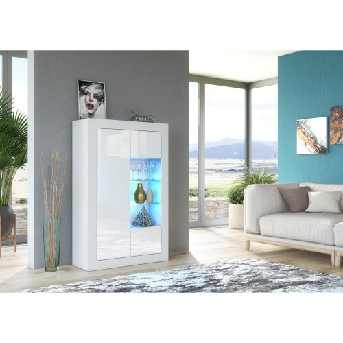 Display Cabinet 140cm Arcadia - White with Gloss Doors 1