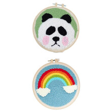 Colorful Rainbow and Panda Punch Set, Soft Yarn 20cm, Fun DIY Embroidery Kit