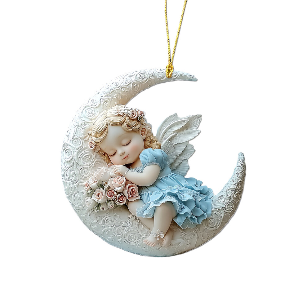 2D Angel Baby On Moon Acrylic Keychain Pendant Vehicle-F338 3 Light