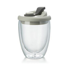 Auslaufsichere Reisebecher aus Glas,-grauer Deckel 350ML