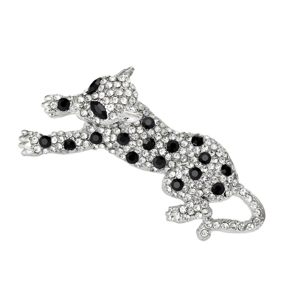 Silver Sparkling Crystal Leopard Brooch Unique Alloy Design