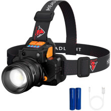 Superhelle Stirnlampe für Camping, wiederaufladbare Stirnlampe mit Bewegungssensor, wasserdicht (IPX7), zoombar, ideal für Nachtläufe