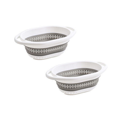 2pcs Foldable Food Strainer Plastic Colander with Drain-Gray