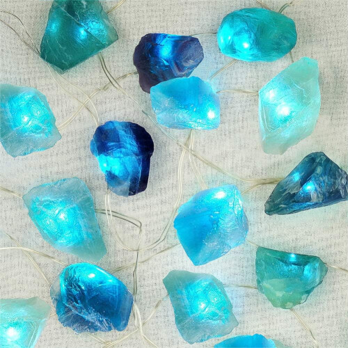 Healing Cluster Lit Crystal Decorative Lights, Natural Fluorite String Lights With Multi-Function Remote, Untreated Directly From Mine, Safe And