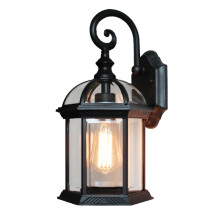 Applique da esterno per spazi esterni, impermeabile (IP65), in alluminio pressofuso con vetro smussato trasparente, finitura nera, lampadina non