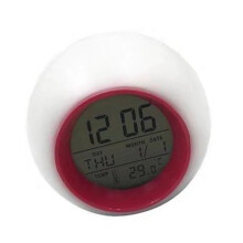 Réveil rond créatif à 7 couleurs, veilleuse,-rose rouge