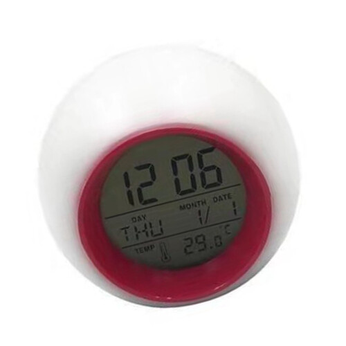 Réveil rond créatif à 7 couleurs, veilleuse,-rose rouge