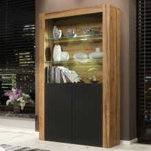 Display Cabinet 170cm Spectrum - Dark Oak & Black Matt Doors and LED Lights