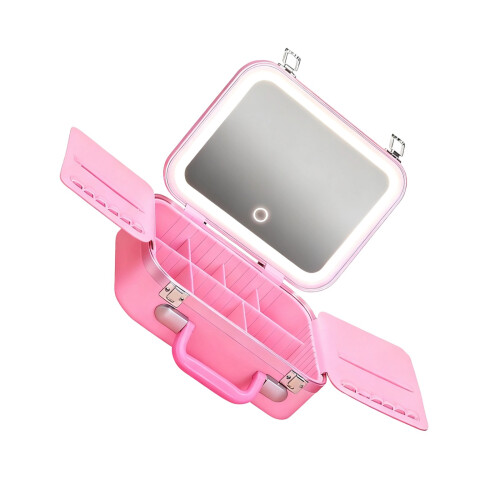 Wing Design Cosmetic Organiser Box with LED-Pink