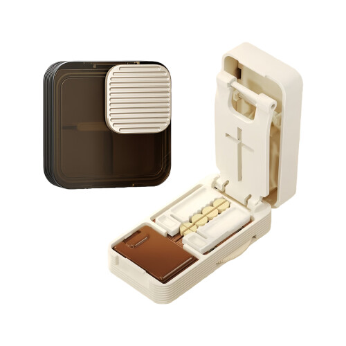 Hygienic Tablet Storage Case With 4 Sections-snow white brown