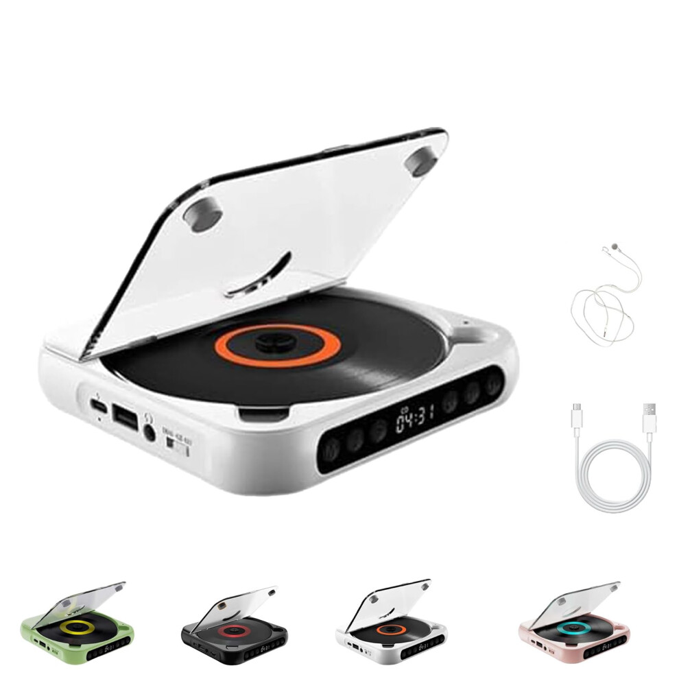 Portable Bluetooth Cd Player Rechargeable With Hifi Speakers Lcd Screen Cd/Aux/Usb White 9365049909426