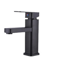 Bathroom Hot and Cold Mixer Faucet, Black Square Deck Mount Vanity Sink Fixture, Durable Modern Design