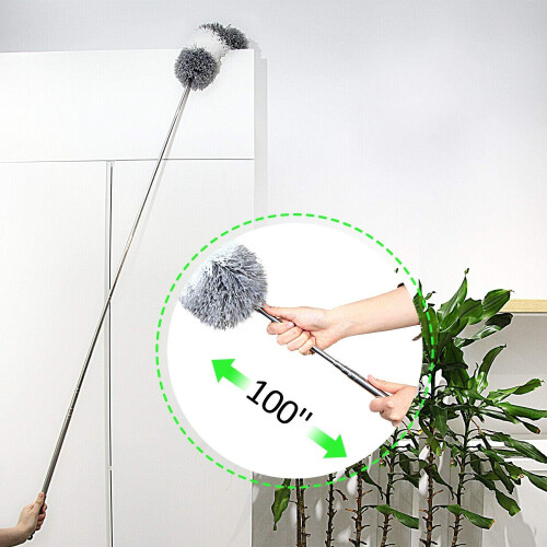 Microfiber Duster with Bendable Head for Flexible Cleaning, Extendable Pole for High Ceilings, Sturdy Handle for Stability, Washable and Reusable (Gra 2