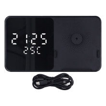 Dual Alarm Clock Radio With Remote Control, Large LED Calendar Clock For Home Office Use (Grey)