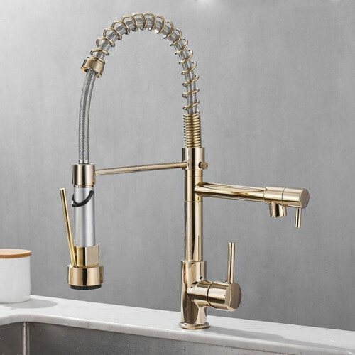 Chic Kitchen Faucet with Stainless Steel Spring, Solid Brass Structure Ensures Longevity And Style