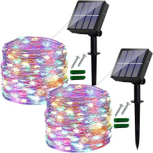 Solar String Lights For Outdoor Decor, Waterproof 120 Leds Flexible String Lights 12M Battery Operated Copper Wire Fairy Lights With Quick Charging