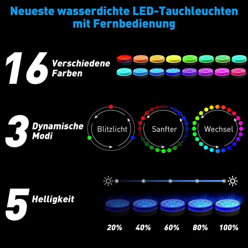 Timer Function Integrated Rechargeable Submersible Lights, Bright Led Light Source for Aquarium, Pool Decoration with Suction Cups - 1 Pack 2
