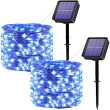 IP44 Wasserdichte, solarbetriebene Lichterkette, blau, flexible Lichterkette für die Innen- und Außendekoration, 100 LEDs, Kupferdraht, 2 x 12 m