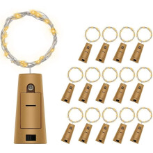 LED Micro Fairy String Lights with Glass Cork, Battery Operated 20 LED 2M Copper Wire Bottle Lights for DIY Decor, Warm Atmosphere Eco-friendly