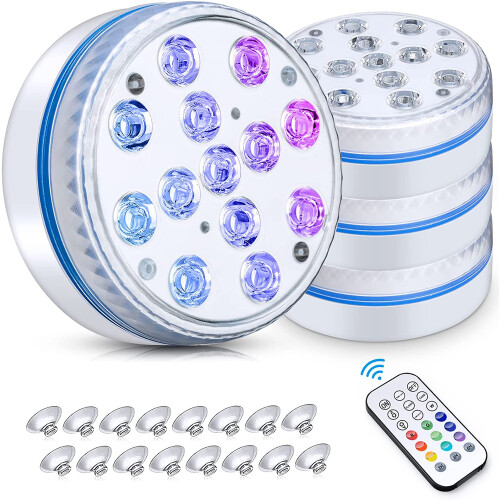Timer Function Integrated Rechargeable Submersible Lights, Bright Led Light Source for Aquarium, Pool Decoration with Suction Cups - 1 Pack