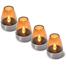 Velas externas à prova d'água sem chama, com lente de vidro âmbar e alimentadas por energia solar para decoração de pátios, com anel de