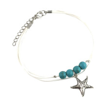 Turquoise Star Beads Anklet for Girls Style Beach Anklet Bracelet Jewelry Anklet Adjustable Size Silver Unit size