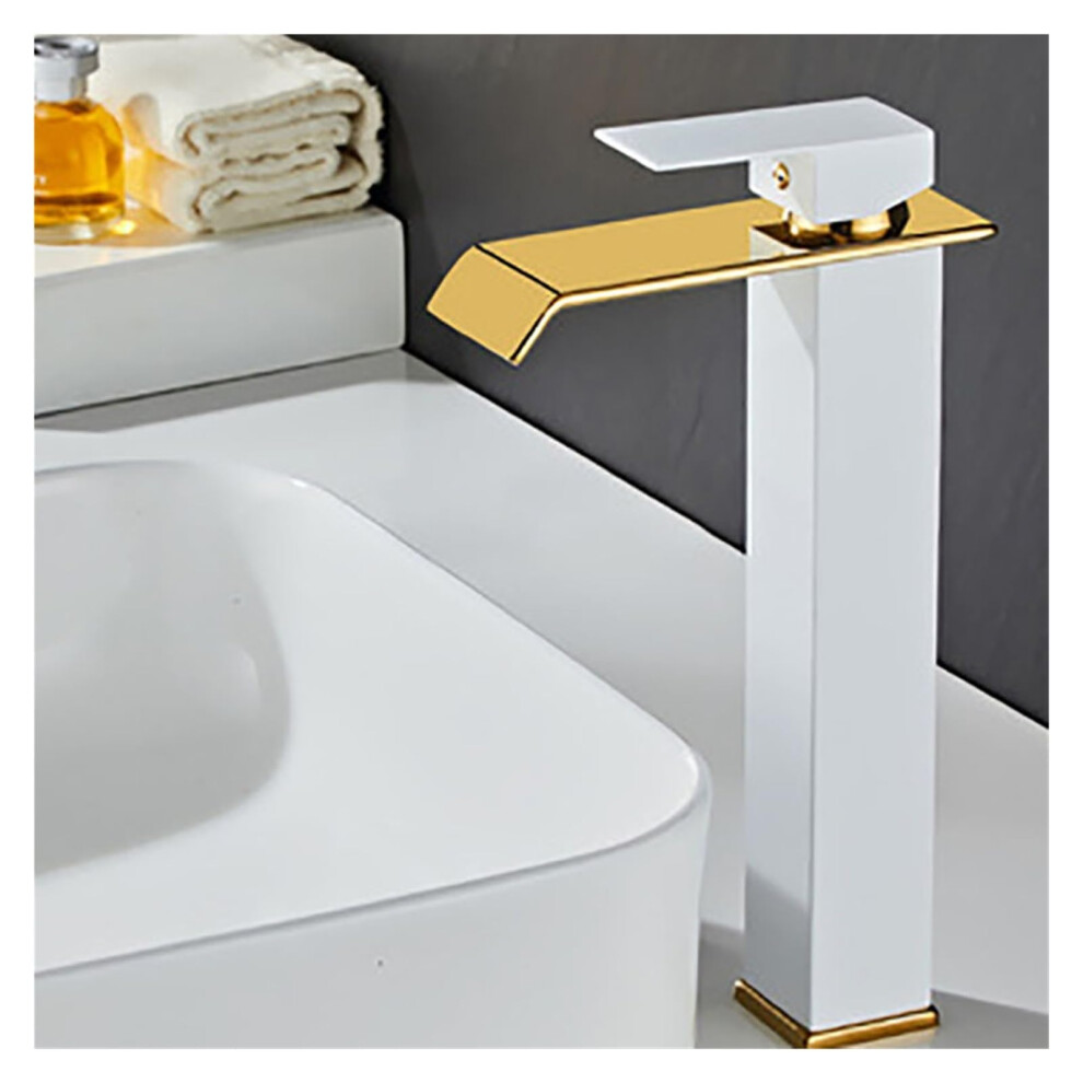 Waterfall Bathroom Basin Faucet Black Platinum Above Counter Mixer Tap White Large Size Modern Design 9412369169723