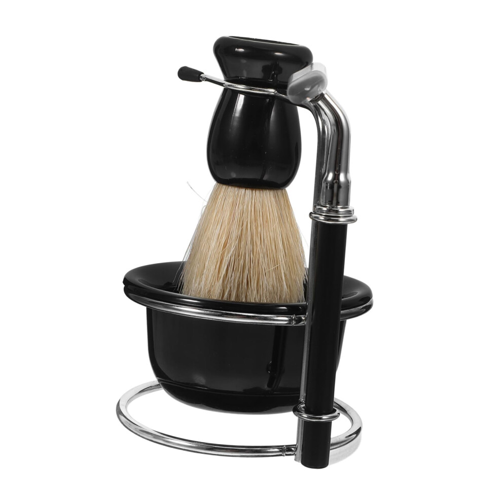 Black Shaving Set For Men With Brush, Razor, And Bowl
