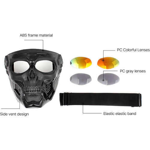 Removable Motorcycle Protective Goggles Windproof Face Shield, Adjustable Strap, AntiFog UV 400 Lens For Riding 2