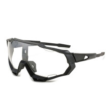 Cycling Unisex Vented Goggles UV Protected Polarized Photochromic Rear View Bicycle Glasses, Black Frame White Lens