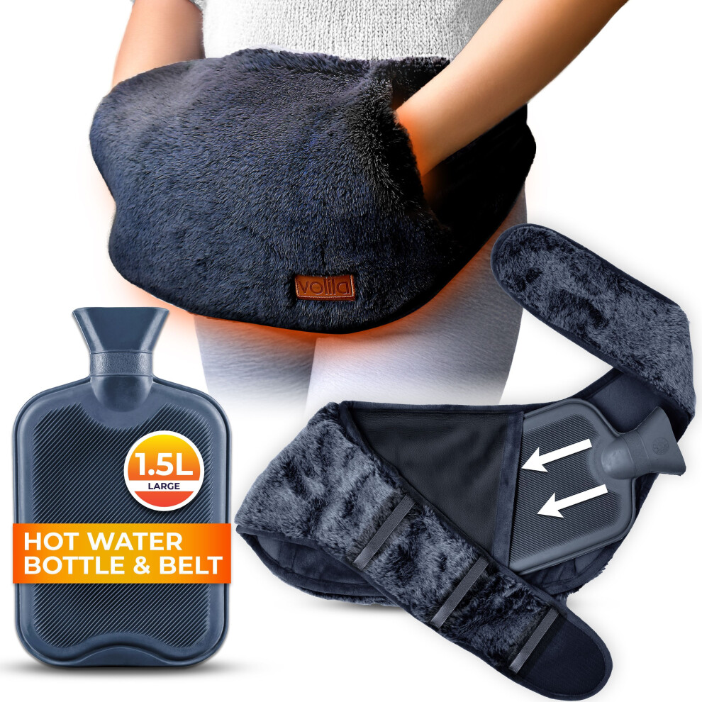 Mdsrjone Black (Black) Hot Water Bottle Belt Â Soft Wearable Heat Pad With Luxurious Removable & Washable Cover For Cramps & Period Pain Relief