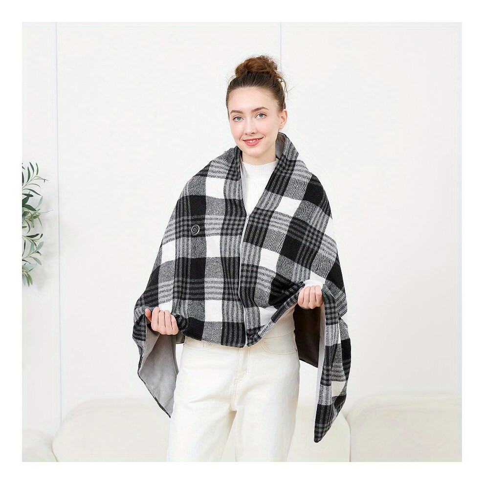 Mdsrjone Black ( Plaid Shawl) [Usb Heating Shawl] Heated Shawl, Multi-Functional Heating Blanket With Intelligent Temperature Control, Usb Plug-In