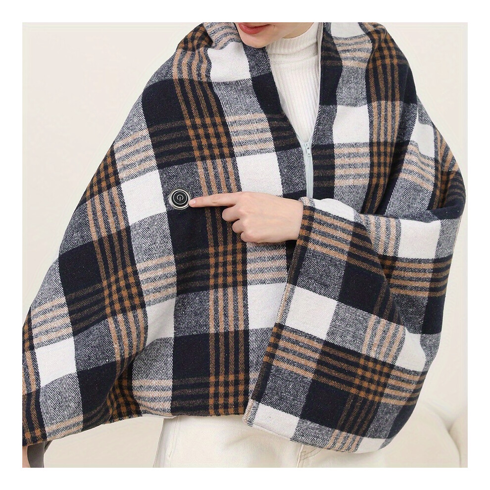 Mdsrjone Blue ( Plaid Shawl) [Usb Heating Shawl] Heated Shawl, Multi-Functional Heating Blanket With Intelligent Temperature Control, Usb Plug-In