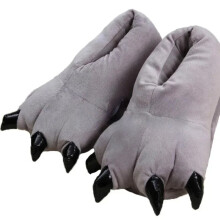 (Gray, Size M EU 31-38) Tiger Animal Paw Slippers For Boy Girl Unisex Kids Cute Monster Claw Slippers Cartoon Soft Plush Warm Home Slippers Chil