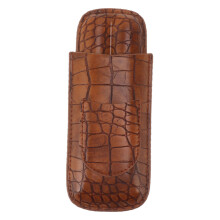 Exquisite Genuine Leather Cigar Cases, Portable Travel Humidors for Two Cigars, Crocodile Pattern Accessories with Rounded Edge Routing