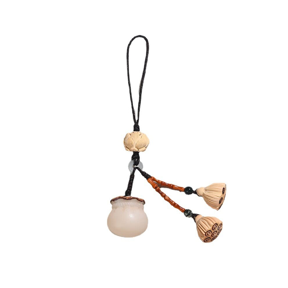 Aesthetic Phone Charm Strap - Wooden Carved Lotus Money Bag Keychain Lanyard For Phones - Decorative Pendant String 9412369171252