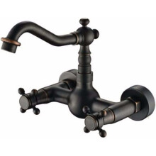 Stylish Wall Mount Faucet, Featuring Cold And Hot Water Mixing, Double Cross Handle Design For Precise Control In Your Bathroom Or Bathtub Area