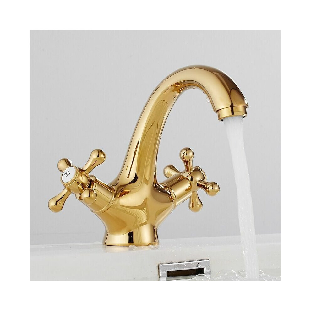 Faucet With Satin Gold Finish, Solid Brass Construction For Durability, Adjustable Widespread Faucet With Deck Mounted Design For Your Bathroom Sink 9074015931155