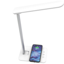 Effektiv LED-skrivebordslampe, hurtig trådløs oplader med 5V/1A USB-udgang, foldbart design for bærbarhed, understøtter enheder med indbygget