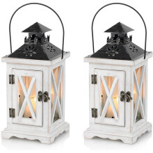 Lanterne décorative vintage, dessus en métal galvanisé et cadre en bois de sapin naturel, à suspendre ou à poser sur une table, idéale pour les